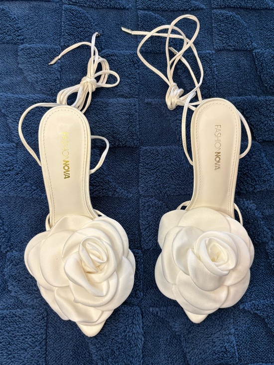 Fashion Nova Shoes - Fashion Nova White Love is Blooming Flower Heeled Sandals